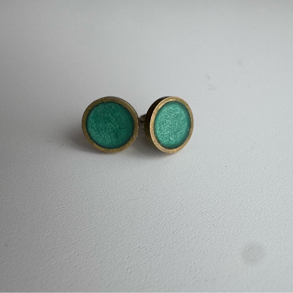 Green and Gold Round Stud Earrings